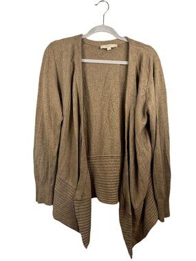 Loft Womens Open Front Cardigan Sweater Ribbed Hem Lightweight Brown Size L